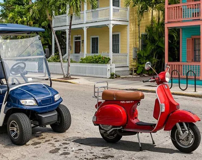 Examples of golf cart rentals and scooter rentals available in Key West, FL